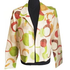 Transitions Vibrant  Colors Boho 100% Linen  Open Front Crop Jacket Size L